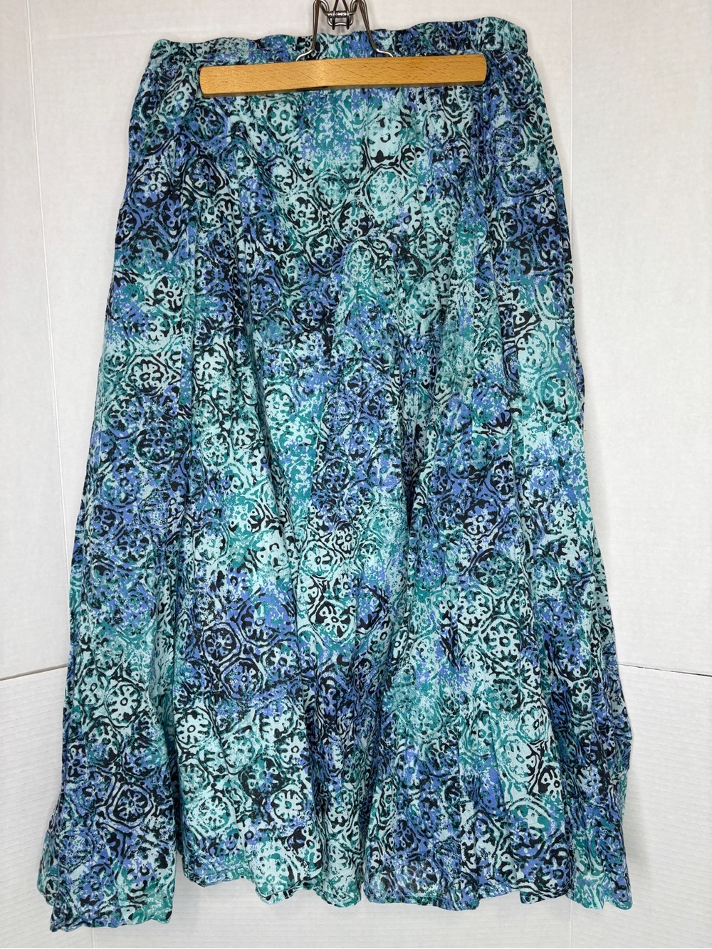 Christopher & Banks Women’s Aqua & Teal Patterned Flowy Cotton Maxi Skirt